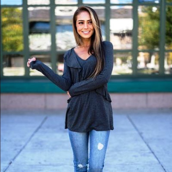 Ruffle Tunic Top Gray - Picture 3 of 4